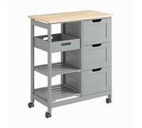 SoBuy Chariot de Service Desserte de Cuisine à roulettes Table Roulante Meuble de Rangement pour Cuisine et Salon L67XP37xH84,5cm, FKW79-HG