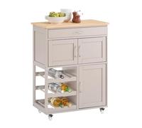 SoBuy Meuble Cuisine Rangement avec Plan de Travail, Desserte Cuisine avec roulettes, Tiroirs & Range-Bouteilles, Îlot Cuisine pour Salle à Manger et Extérieur, Marron Clair, 67x86x38 cm FKW45-KA