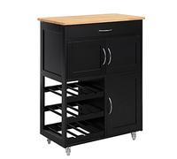 SoBuy Meuble Cuisine, roulettes à Freins & casier 9 Bouteilles, 67x86x38cm | Desserte Cuisine, plan facile à nettoyer, tiroir & 2 placards, charge 60 kg, MDF(E1), cuisine & repas & extérieur, FKW45-SCH