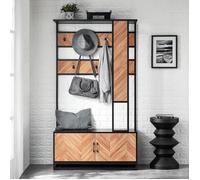SoBuy Meuble d’Entrée avec Banc, 1 Barre et 5 Crochets, Porte-Manteaux, Vestiaire, Cintre, pour Couloir, Chambre, Salon, Style Industriel, Couleur Naturel et Noir, L100xP40xH180 cm, FSR194-N Noir