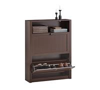 SoBuy Meuble de Rangement à Chaussures Armoire à Chaussures Commode à Chaussures 2 abattants et Compartiment supplémentaire Marron 80x24x110 cm, FSR87-BR