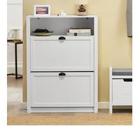 SoBuy Meuble de Rangement à Chaussures Armoire à Chaussures Commode à Chaussures 2 abattants et Compartiment supplémentaire 80x24x110 cm, FSR87-W