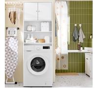 SoBuy Meuble De Rangement Au-Dessus Machine À Laver Ou WC Avec Armoire 2 Portes Et Étagères Réglables Blanc 65x20x182cm