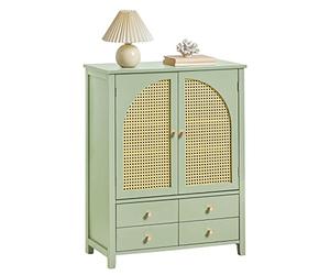 SoBuy Meuble de Rangement avec 4 tiroirs 70x34x90cm pour entrée | Commode buffet avec portes et poly rotin, étagères réglables 5 hauteurs, MDF E1, charge 50kg, vert FSB72-GR