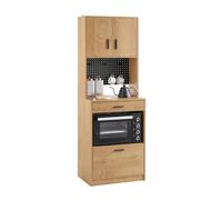 SoBuy Meuble de Rangement Cuisine Haut Buffet de Cuisine avec Tiroir, Panneau Perforé et Niche Micro-Ondes Meuble Bas Compact Style Chêne Vintage pour, Cellier ou Salon 60x170x40cm FSB98-N
