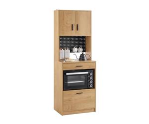SoBuy Meuble de Rangement Cuisine Haut Buffet de Cuisine avec Tiroir, Panneau Perforé et Niche Micro-Ondes Meuble Bas Compact Style Chêne Vintage pour, Cellier ou Salon 60x170x40cm FSB98-N