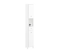 SoBuy Meuble de Rangement d'angle Salle de Bain, Armoire de Rangement Placard de Rangement Étroite, 1 Tiroir, 1 Compartiment Ouvert et 2 Portes, Blanc, 44x31x171 cm, BZR193-W
