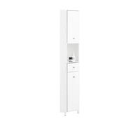 SoBuy BZR193-W Armoire haute avec 2 portes Armoire de rangement pour salle de bain Armoire de salle de bain avec compartiments ouverts Armoire de salle de bain étroite Blanc LHT env. 44x171x31cm