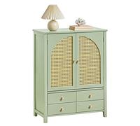 SoBuy Meuble de Rangement Entrée Commode Buffet - Armoire à Chaussures avec 4 Tiroirs en Ploy Rotin et 2 Portes - pour Salon Entrée Couloir - Vert 70x34x90cm FSB72-GR