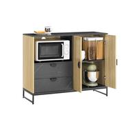 SoBuy Meuble de Rangement, Meuble Cuisine Buffet Salle à Manger avec Niche Micro-Ondes Ø6 cm & Porte-Verres Armoire à étagère réglable, Pieds métal Hauts vaisselier, chêne/Noir, 107×40×85 cm FSB103-N