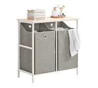 SoBuy Meuble de Salle de Bain avec 2 Cestos Pliables, Armoire de Salle de Bain Étroit avec Étagères en Bambou Carbonisé et Plateau MDF Compacte 77x38x80 cm Design Moderne pour Petite BZR57-W