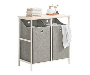 SoBuy Meuble de Salle de Bain avec 2 Cestos Pliables, Armoire de Salle de Bain Étroit avec Étagères en Bambou Carbonisé et Plateau MDF Compacte 77x38x80 cm Design Moderne pour Petite BZR57-W