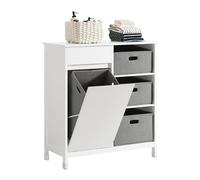 SoBuy BZR77-W Meuble Bas de Salle de Bain, Armoire à Linge avec Sacs à Linge, Corbeille à Blanc