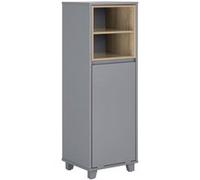 SoBuy BZR146-DG Meuble Bas de Salle de Bain, Armoire de Rangement Salle de Bain, Meuble Demi-Colonne sur Pied, Placard WC Étroit avec 1 Panier à Linge Gris