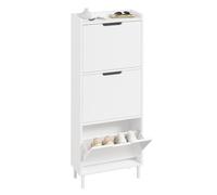 SoBuy Meuble d'entrée avec 3 abattants 50x19x129cm pour entrée | Armoire à chaussures étroite, MDF E1, anti-basculement, rangement vertical 6-8 paires, blanc FSR151-H-W