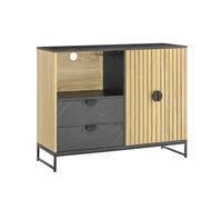 SoBuy Meuble d'Entrée avec Étagère à Micro-Ondes Ø6 cm et Porte-Vins, Étagère Ajustable, Pieds en Métal surélevés, Meuble de Rangement pour Hall, Cuisine et Salon, Chêne Noir, 107×40×85 cm FSB103-N
