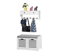 SoBuy Meuble d'Entrée Banc Range-Chaussures avec Porte-Manteau, Blanc, FSR23-K-W+FRG178-W,ES (Range-Chaussures+Étagère)