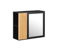 SoBuy Meuble Haut Salle de Bain avec Miroir - Armoire Murale Salle de Bain en MDF - Etagere Murale, Rangement Flexible, Installation Facile - Meuble WC Suspendu, Noir, 50x20x45cm, BZR204-SCH