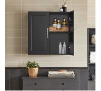SoBuy Meuble Haut Salle de Bain Noir 60x30x60cm Armoire Murale WC Suspendue avec Étagère Réglable, Rangement Compact