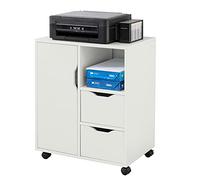 SoBuy Meuble Imprimante avec 2 Tiroirs 60x35x70cm Bureau | Meuble Rangement Bureau avec Compartiment Ouvert et 1 Porte, Caisson Bureau avec Roulettes pour Imprimante, Blanc, FBT105-W