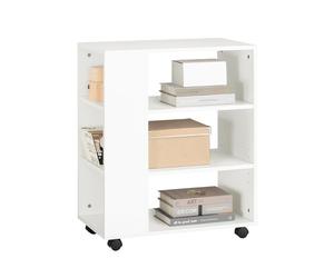 SoBuy Meuble Imprimante avec 7 Compartiments, Bureau à roulettes 60x35x75cm | Meuble Rangement Bureau en PB(E1), 1 Étagère Réglable, Caisson Bureau à Roulettes pour Imprimante, L. 35 cm Blanc FBT68-W