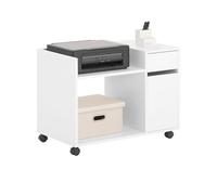 SoBuy Meuble Imprimante avec roulettes Caisson de Bureau avec Tiroir et Porte Support Imprimante à Poser Meuble de Rangement Bureau Compact Blanc 72x40x54cm ASK02-W