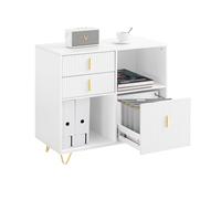 SoBuy Meuble Imprimante et Rangement Bureau Caisson de Bureau avec 3 Tiroirs et 2 Compartiments Ouverts Meuble pour Imprimante Compact Blanc 80x40x75 cm ASK11-W