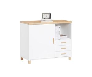 SoBuy Meuble Imprimante Meuble Rangement Bureau à 3 Tiroirs avec Compartiment Ouvert Support Imprimante Caisson de Rangement Caisson de Bureau Blanc Naturel 90x45x75cm ASK07-WN
