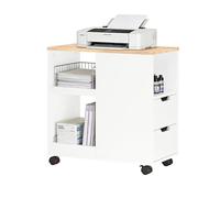 SoBuy Meuble Imprimante Mobile avec roulettes - Support d’Imprimante & Caisson Bureau avec Tiroirs et Rangement, Table d’appoint Bureau L60xP30xH60 cm