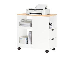 SoBuy Meuble Imprimante Mobile avec roulettes - Support d’Imprimante & Caisson Bureau avec Tiroirs et Rangement, Table d’appoint Bureau L60xP30xH60 cm, FBT130-WN