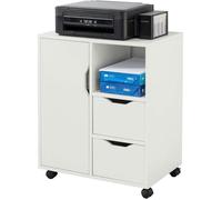 SoBuy Meuble Imprimante sur Roulettes Caisson Bureau Mobile avec 2 Tiroirs Compartiment Ouvert Rangement Blanc 60x35x70 cm
