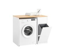 SoBuy Meuble Machine à Laver - Meuble de Salle de Bain avec Panier à Linge et tiroir, pour Lave-Linge et sèche-Linge, Armoire pour Machine à Laver en Bois, Blanc, 100 x 60 x 90 cm, BZR217-WN