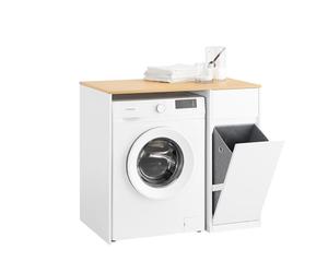 SoBuy Meuble Machine à Laver - Meuble de Salle de Bain avec Panier à Linge et tiroir, pour Lave-Linge et sèche-Linge, Armoire pour Machine à Laver en Bois, Blanc, 100 x 60 x 90 cm, BZR217-WN