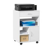 SoBuy Meuble Rangement Bureau avec tiroir et roulettes 50×40x75cm | Meuble Imprimante PB(E1), avec 3 compartiments ouverts, 1 port eavec grand espace, Caisson Bureau à roulettes, Blanc FBT106-W