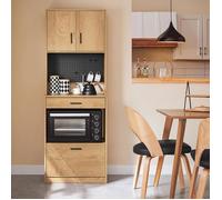 SoBuy Meuble Rangement Cuisine Haut avec Tiroir Niche Micro Ondes Panneau Perforé Style Chêne Vintage pour Cuisine Salon 60x170x40cm