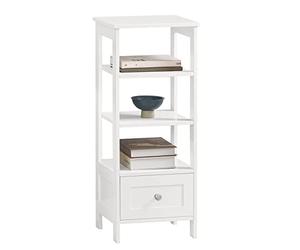 SoBuy Meuble Salle de Bain, 30x28x74 cm, Meuble WC avec 3 étagères Fixes et Un tiroir, Meuble de Rangement Blanc, MDF, FBT91-W