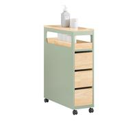 SoBuy Meuble Salle de Bain à roulettes, Armoire de Salle de Bain Étroit avec 3 Tiroirs et Étagère Réglable, Petit Meuble WC en Bois pour Toilette, Vert, 65x24x82cm BZR54-GR