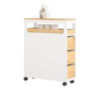 SoBuy Meuble Salle de Bain à roulettes, Meuble de Rangement avec 3 Tiroirs, Petit Meuble WC en Bois, pour Salle de Bain et Toilette, Blanc+Naturel, 65x23x82cm, BZR54-WN