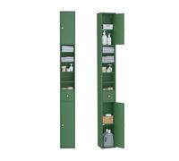 SoBuy Meuble Salle de Bain, Armoire de Rangement Étroite avec Tiroir et Étagères Réglables - Meuble Colonne Salle de Bain Compact pour WC, Petits Espaces - Vert foncé, MDF, 20x20x180cm, BZR34-II-SY