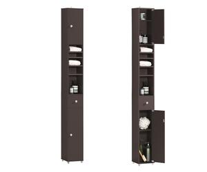 SoBuy Meuble Salle de Bain, Armoire de Rangement Étroite avec Tiroir et Étagères Réglables - Meuble Colonne Salle de Bain Compact pour WC, Petits Espaces - Vert foncé, MDF, 20x20x180cm, BZR34-II-BR