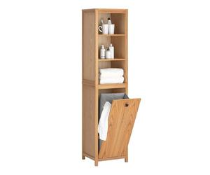 SoBuy Meuble Salle de Bain Armoire de Salle de Bain avec Sac à Linge, Meuble Étroit Colonne de Rangement 40x172x35 cm, MDF Naturel, Grande Capacité, Facile à Monter BZR95-N