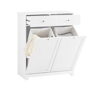 SoBuy Meuble Salle De Bain avec 2 Paniers À Linge, 78 X 38 X 90 Cm | 2 bacs inclinables de 90 L, 2 tiroirs et une étagère ouverte pour trier linge, serviettes et produits de bain. BZR33-II-W