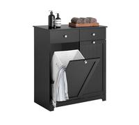 SoBuy Meuble Salle de Bain avec 2 Paniers à Linge 78 x 38 x 90 cm Noir | 2 Bacs Inclinables de 90 L, 2 Tiroirs et une Étagère Ouverte pour Trier Linge, Serviettes et Produits de Bain, BZR33-II-SCH