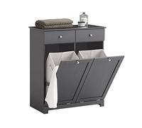 SoBuy Meuble Salle de Bain avec 2 Paniers à Linge 78 x 38 x 90cm Gris foncé | 2 Bacs Inclinables de 90 L, 2 Tiroirs et une Étagère Ouverte pour Trier Linge, Serviettes et Produits de Bain, BZR33-II-DG