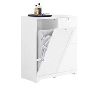 SoBuy Meuble Salle de Bain avec 3 Paniers à Linge Colonne de Rangement étroite 78x38x90 cm avec 1 Grand Panier Intégré & 2 Paniers en Tissu Amovibles - Armoire Salle de Bain Gain de Place BZR213-W