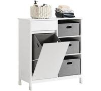 SoBuy Meuble Salle de Bain avec 3 Paniers à Linge et Tiroir, Armoire de Rangement Compacte en Bois Blanc 80x91x38 cm