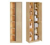 SoBuy Meuble Salle de Bain avec Éclairage LED à Détection 50x30x170 cm | Meuble Colonne Rangement 6 Niveaux à Étagères Réglables, Armoire Gain de Place pour Salle de Bain, Couleur Chêne, BZR237-E-N