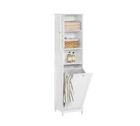 SoBuy Meuble colonne salle de bain BZR124-W – armoire étroite blanche avec panier à linge