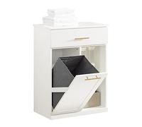 SoBuy Meuble Salle de Bain avec Panier à Linge Amovible, Tiroir et 2 Étagères pour Rangement - Meuble de Rangement Compact Blanc pour Salle de Bain, 66x37x95 cm BZR66-W