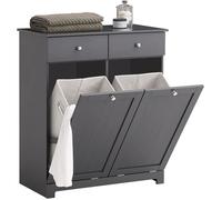 SoBuy Meuble Salle de Bain avec Panier à Linge, Armoire avec 2 Tiroirs et 2 Bacs Séparés, Rangement Grande Capacité Gris 78x38x90cm